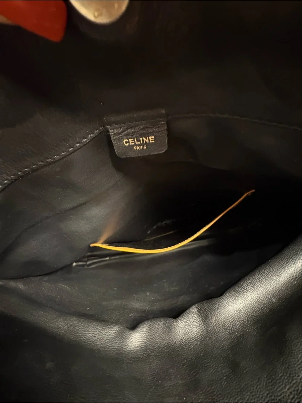 Vintage Celine Black Leather Envelope Clutch Tan Trim Authenticated Madein Italy